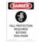 Signmission OSHA Danger Sign, Fall Protection Required, 10in X 7in Rigid Plastic, 7" W, 10" H, Portrait OS-DS-P-710-V-2551 - alternate 1